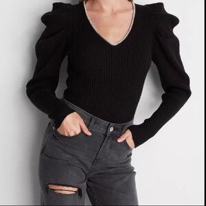 EXPRESS | Rhinestone Knit Puff Sleeve Sweater XL NWT